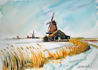厳寒の風車（オランダ）