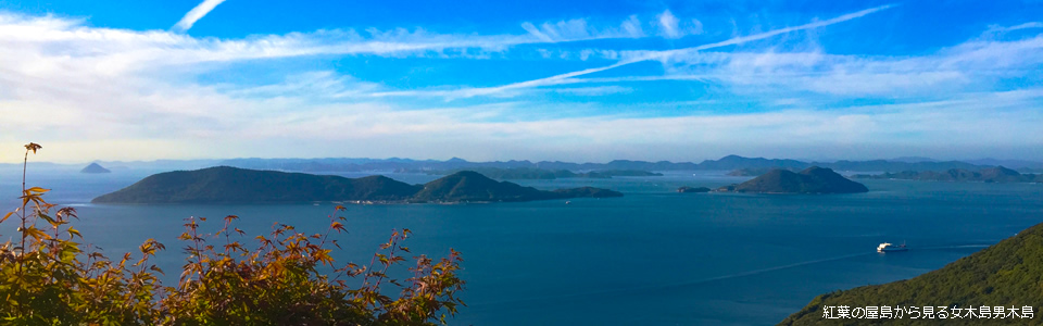 紅葉の屋島から見る女木島男木島